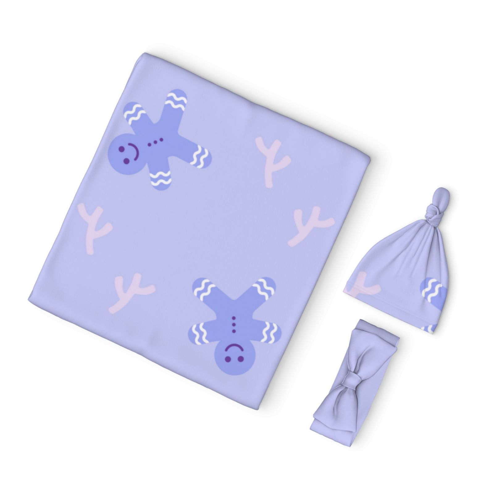 Baby Beanie Hat Headband Swaddle Blanket Set