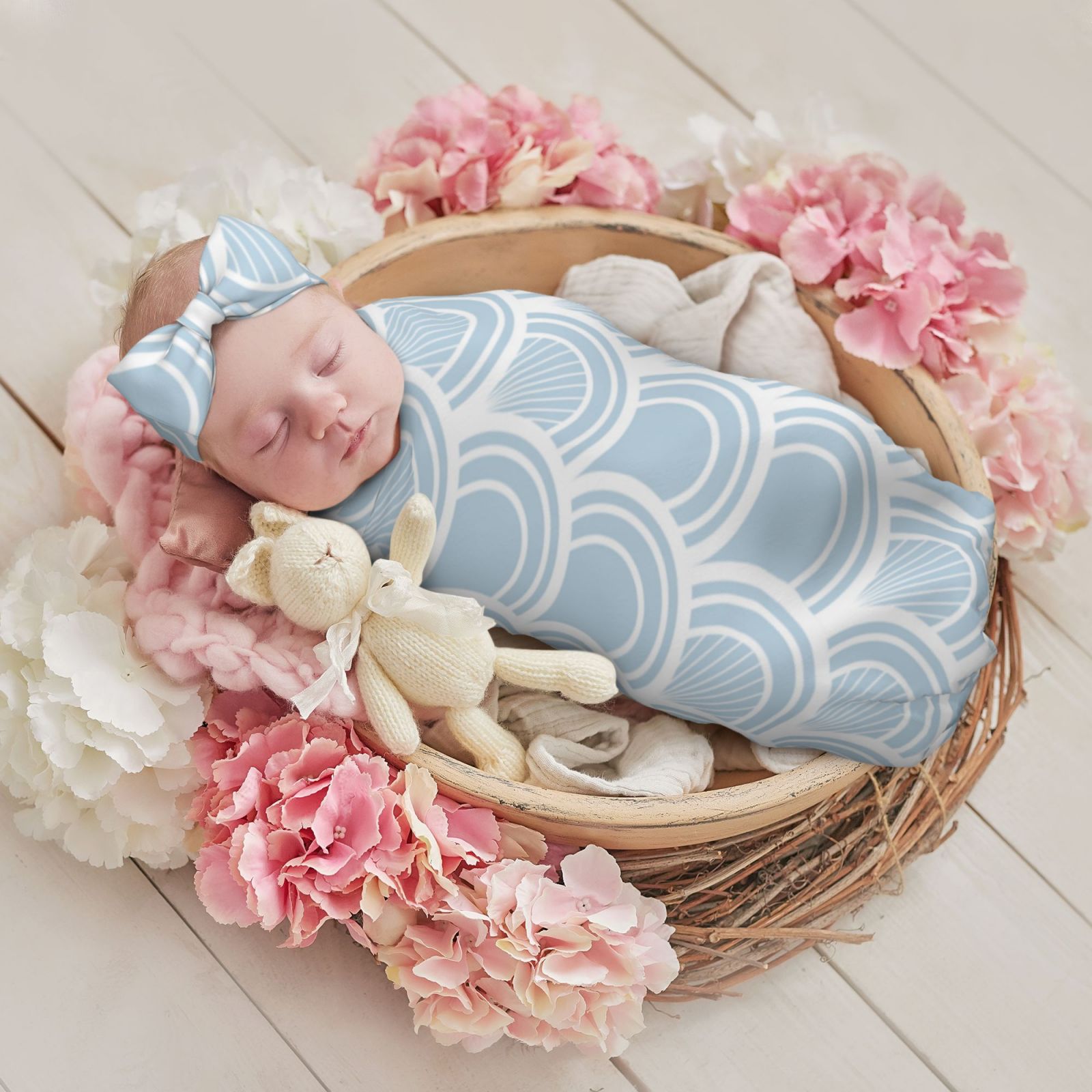 Baby Beanie Hat Headband Swaddle Blanket Set