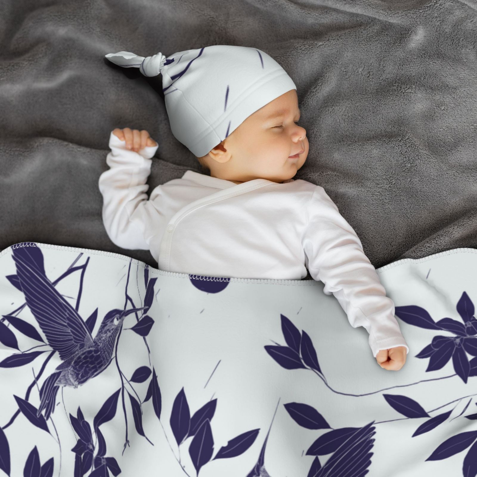 Baby Beanie Hat Headband Swaddle Blanket Set