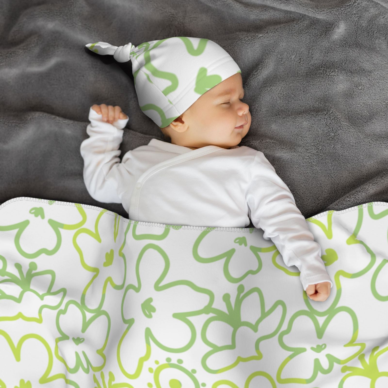 Baby Beanie Hat Headband Swaddle Blanket Set