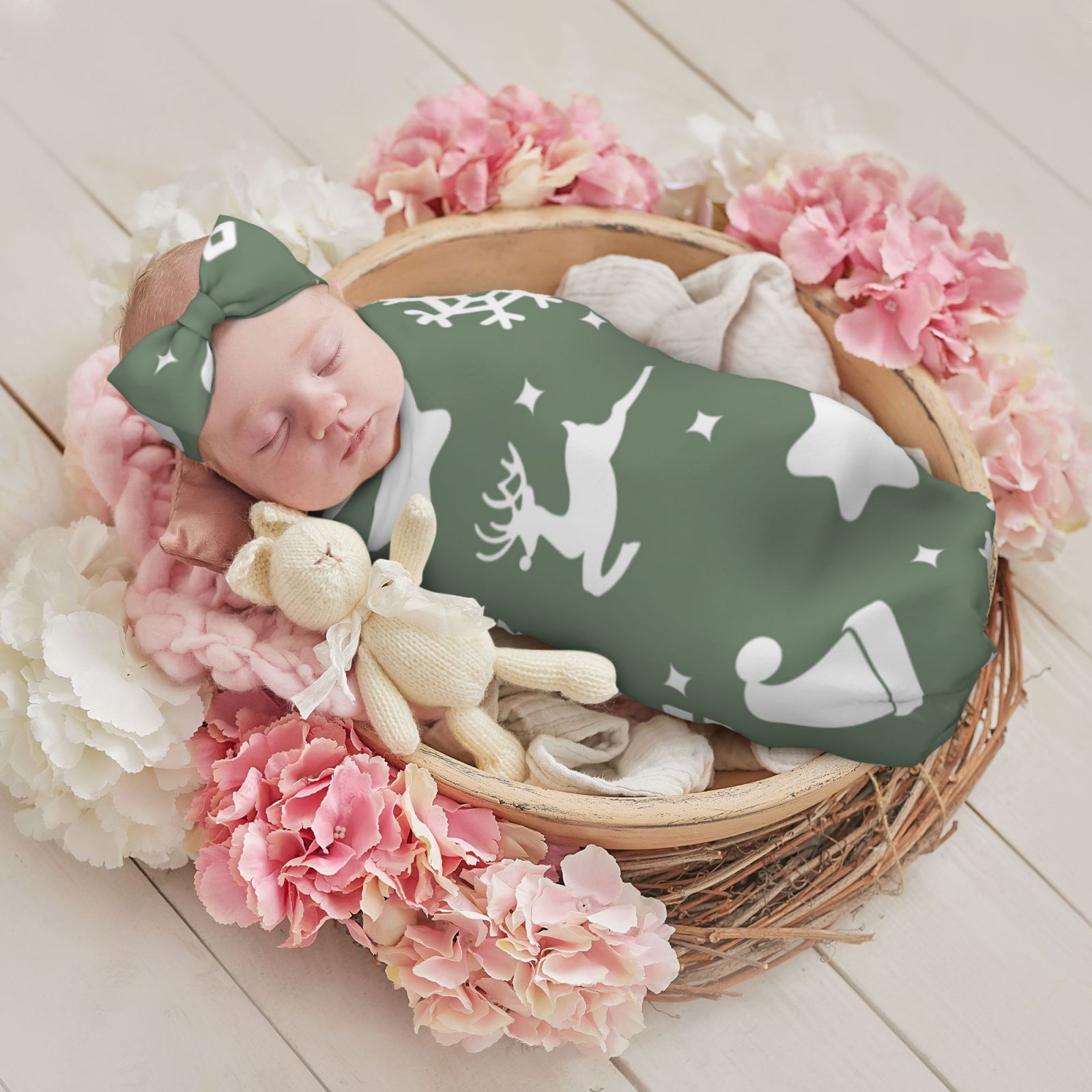 Baby Beanie Hat Headband Swaddle Blanket Set