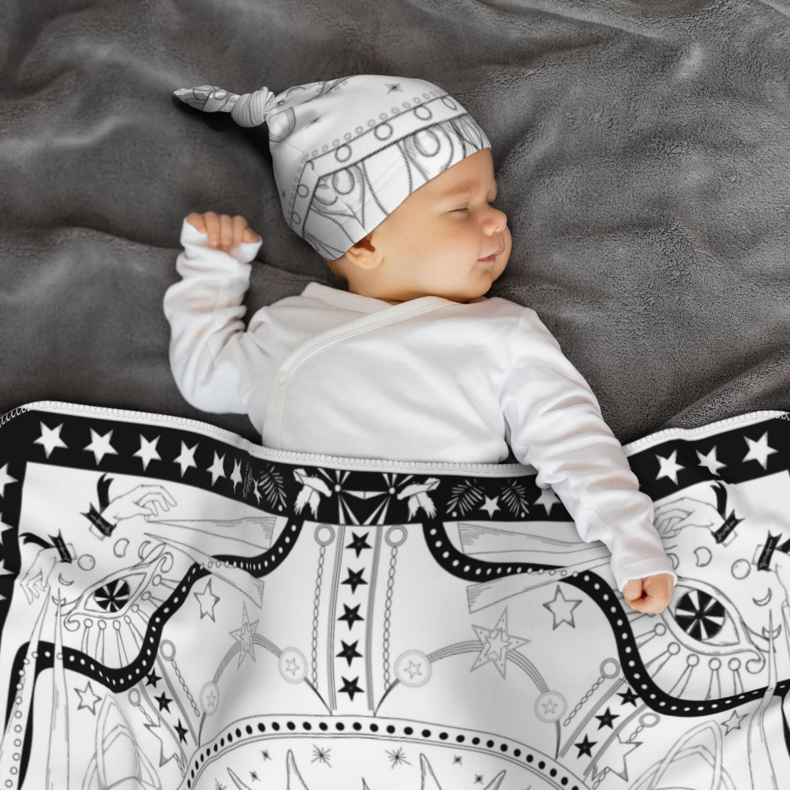 Baby Beanie Hat Headband Swaddle Blanket Set