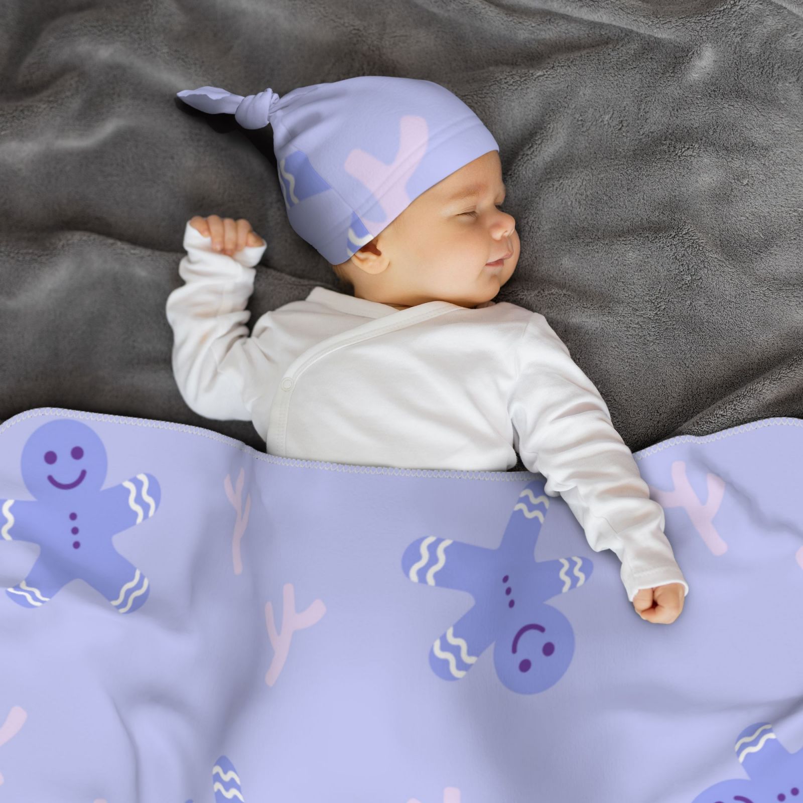 Baby Beanie Hat Headband Swaddle Blanket Set