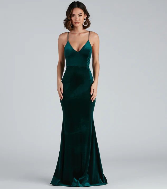 Formal Dresses Green Ruffle Velvet Formal Dress with Bow-1002 Golden velvet