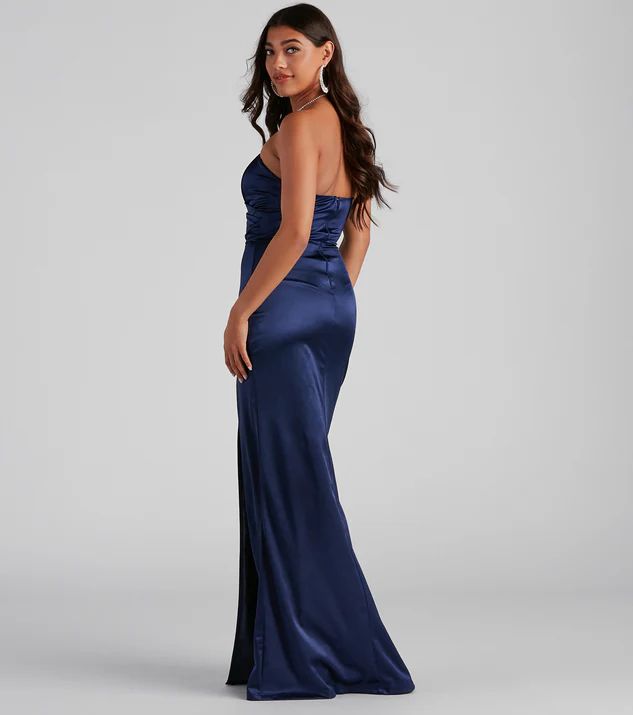 Women Formal Dress-Satin Dress Gianna Strapless High-Slit-ZB1001-2