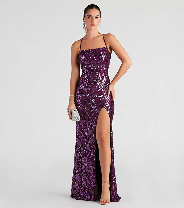 Women Formal Dress Azalea Formal High Slit Sequin Dress -LP2001-1