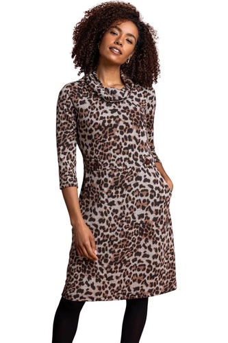 Animal Print Cowl Neck Dress