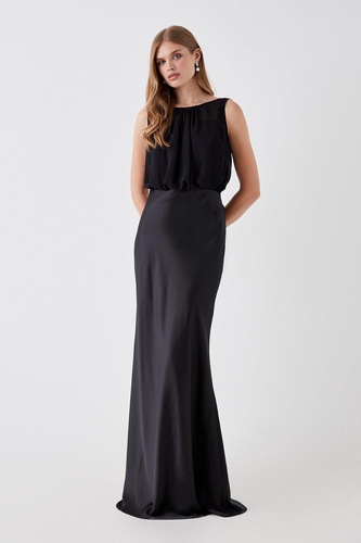 Chiffon Satin Blouson Bridesmaids Maxi Dress