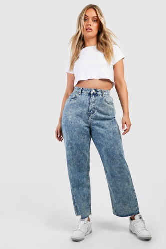 Plus Acid Wash Ankle Grazer Straightt Leg Jeans