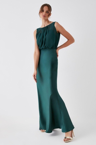 Chiffon Satin Blouson Bridesmaids Maxi Dress