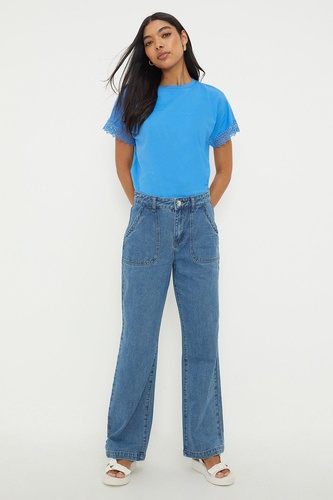 Straight Leg Patch Pocket Jeans