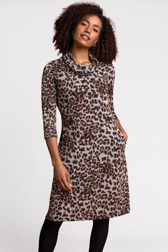 Animal Print Cowl Neck Dress