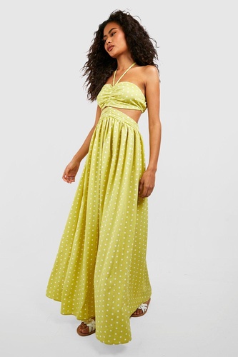 Polka Dot Halterneck Cut Out Maxi Dress