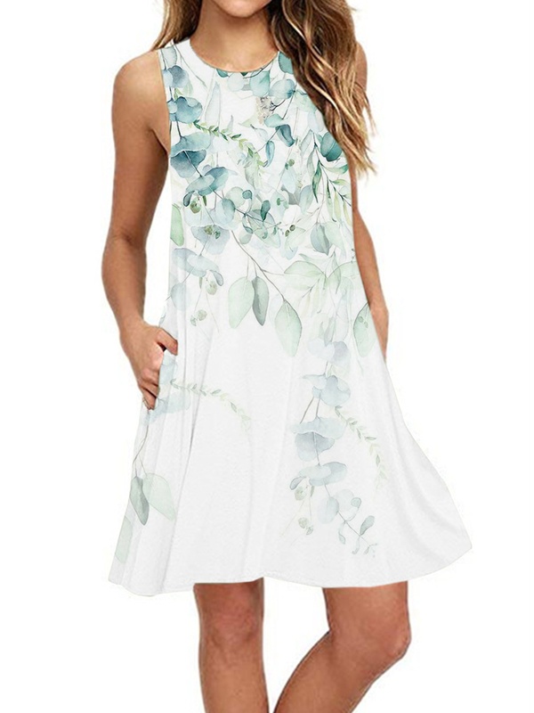 Round Neck Sleeveless Printed Casual Dress