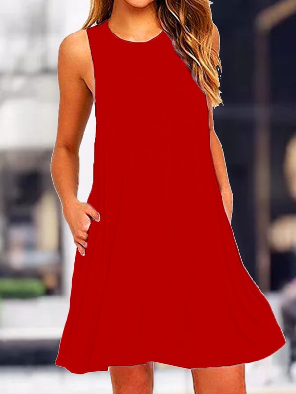 Casual Solid Color Round Neck Dress