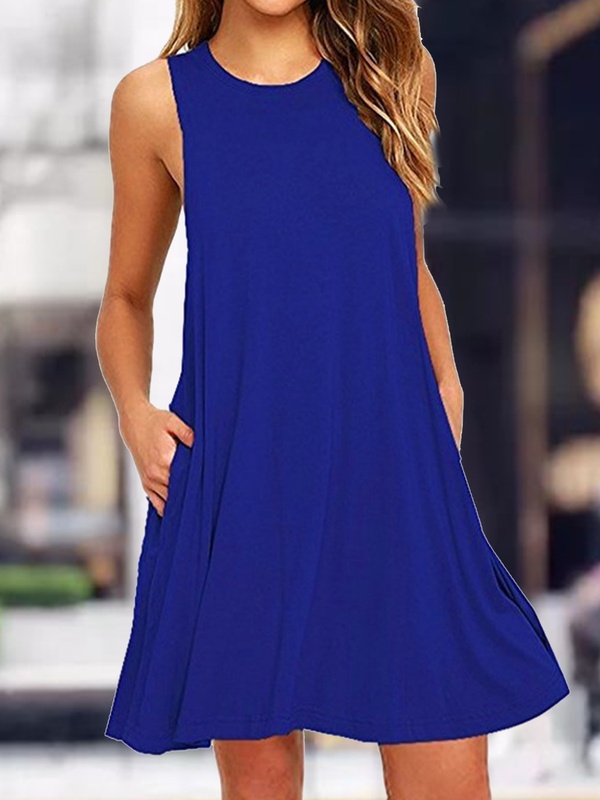 Casual Solid Color Round Neck Dress