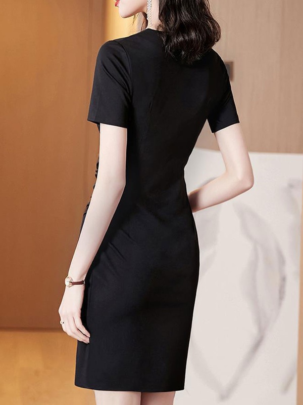 V neck Solid Color Bodycon Dress