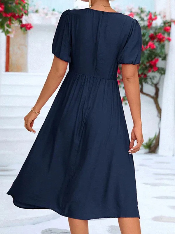 V neck Elegant High Waist Casual Midi Dress