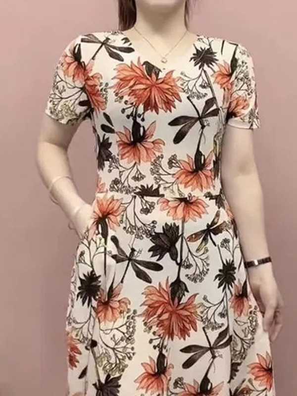 Fashion Print Short Sleeve Shift Dresses