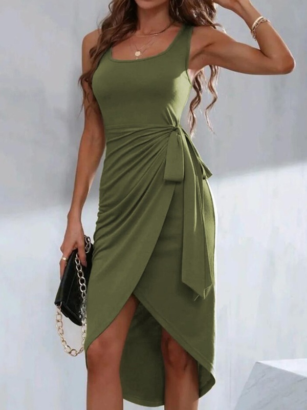 Sleeveless Square Neck Slit Midi Dress