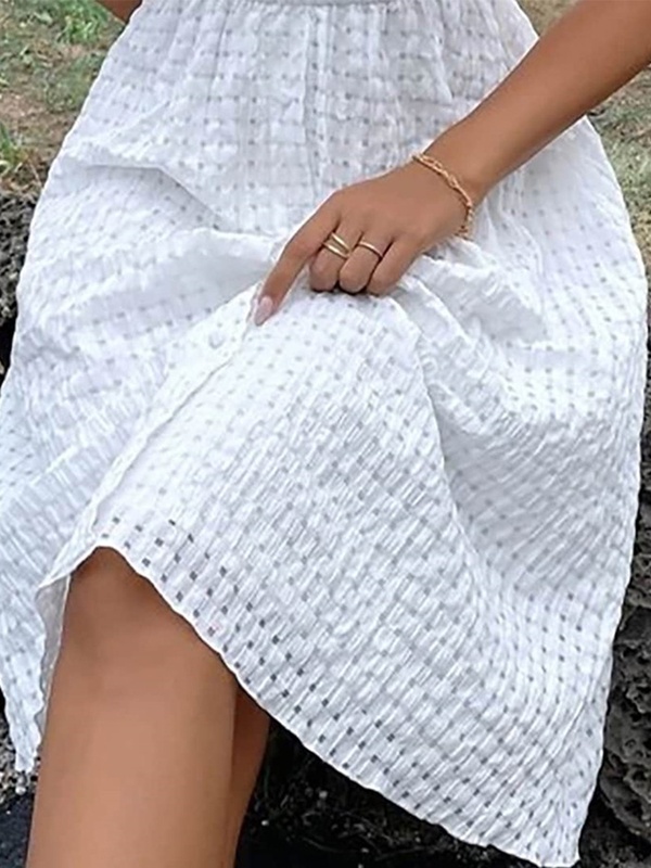 White Deep V neck Midi Dress