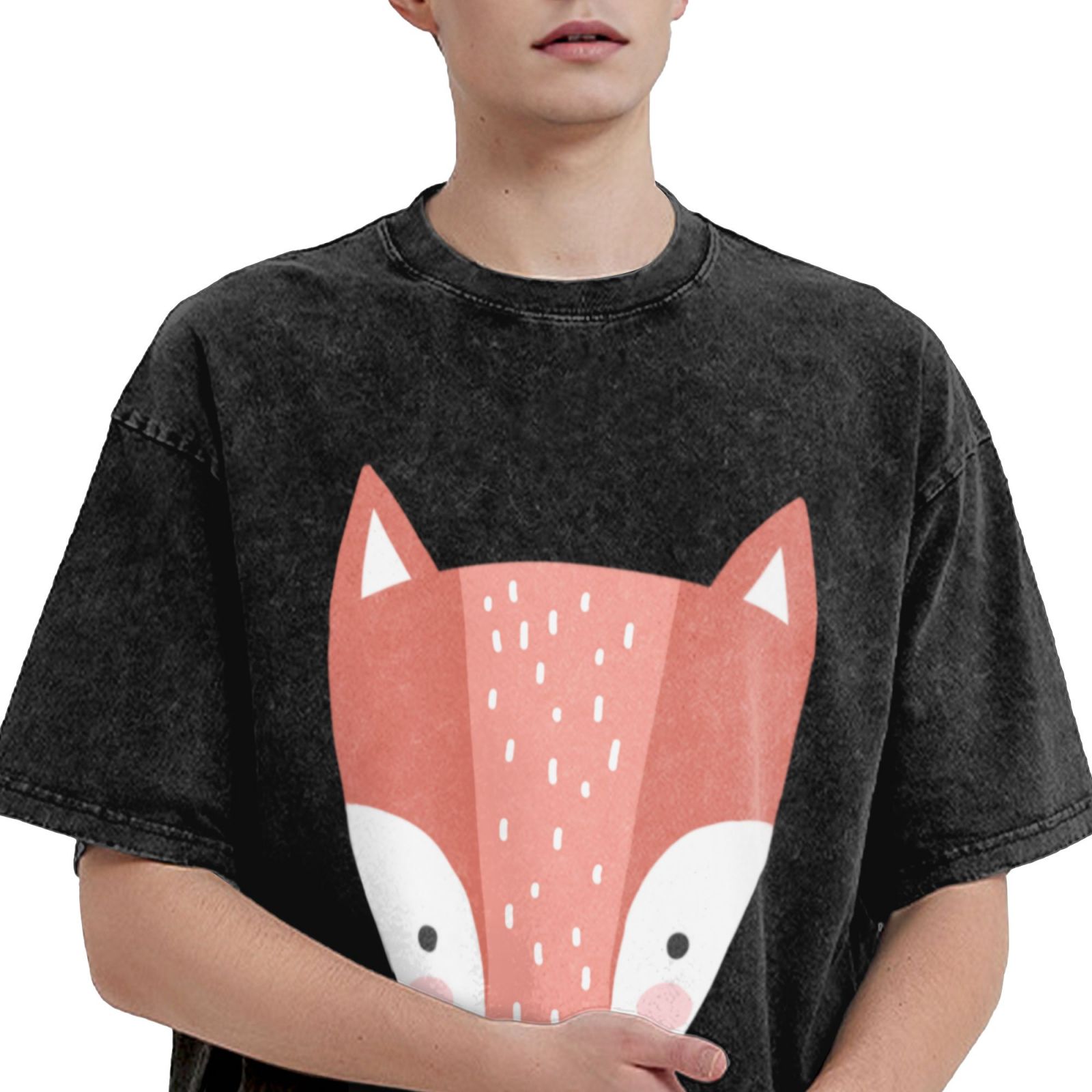 Men's Vintage Oversized T-Shirts Jumping little fox