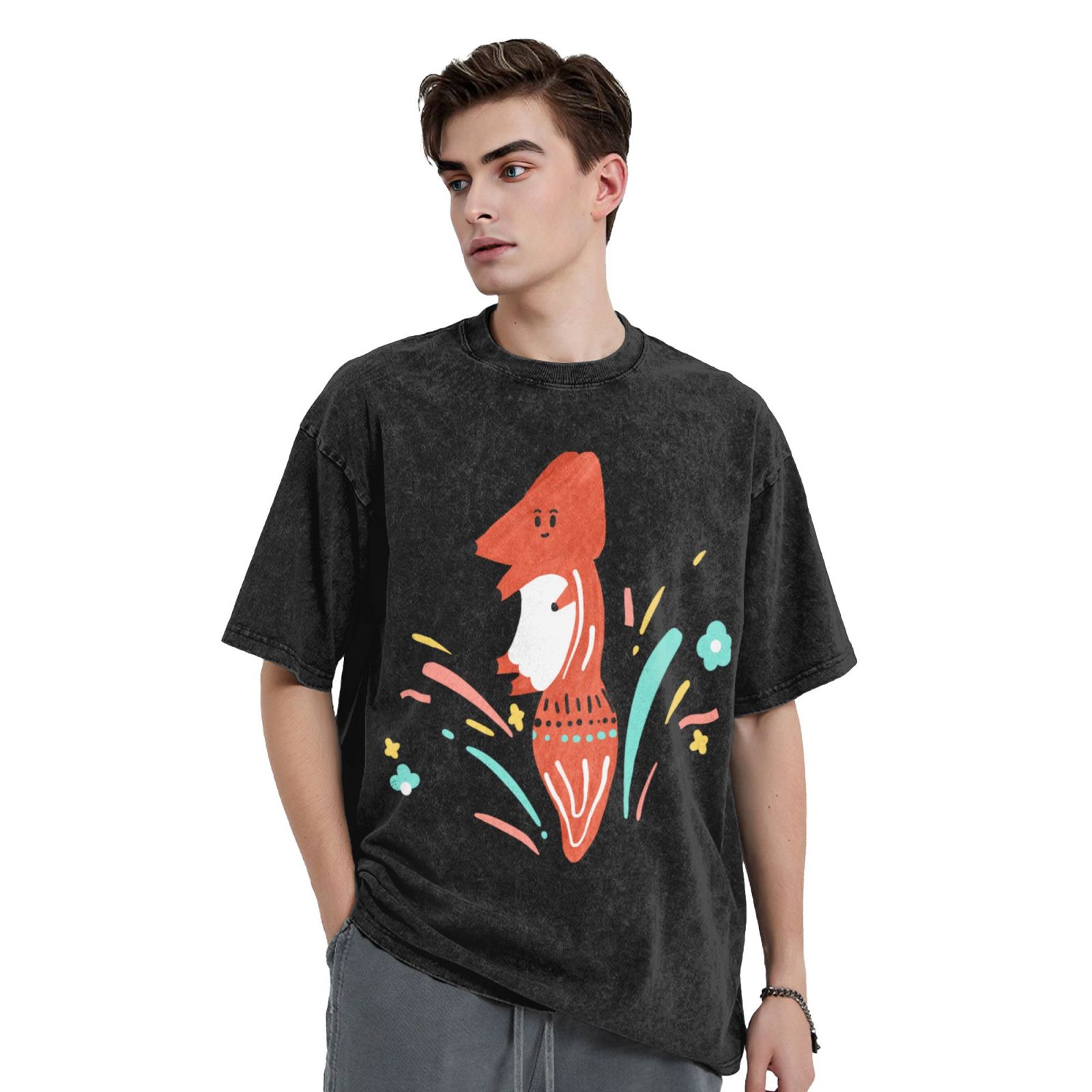 Men's Vintage Oversized T-Shirts Jumping little fox