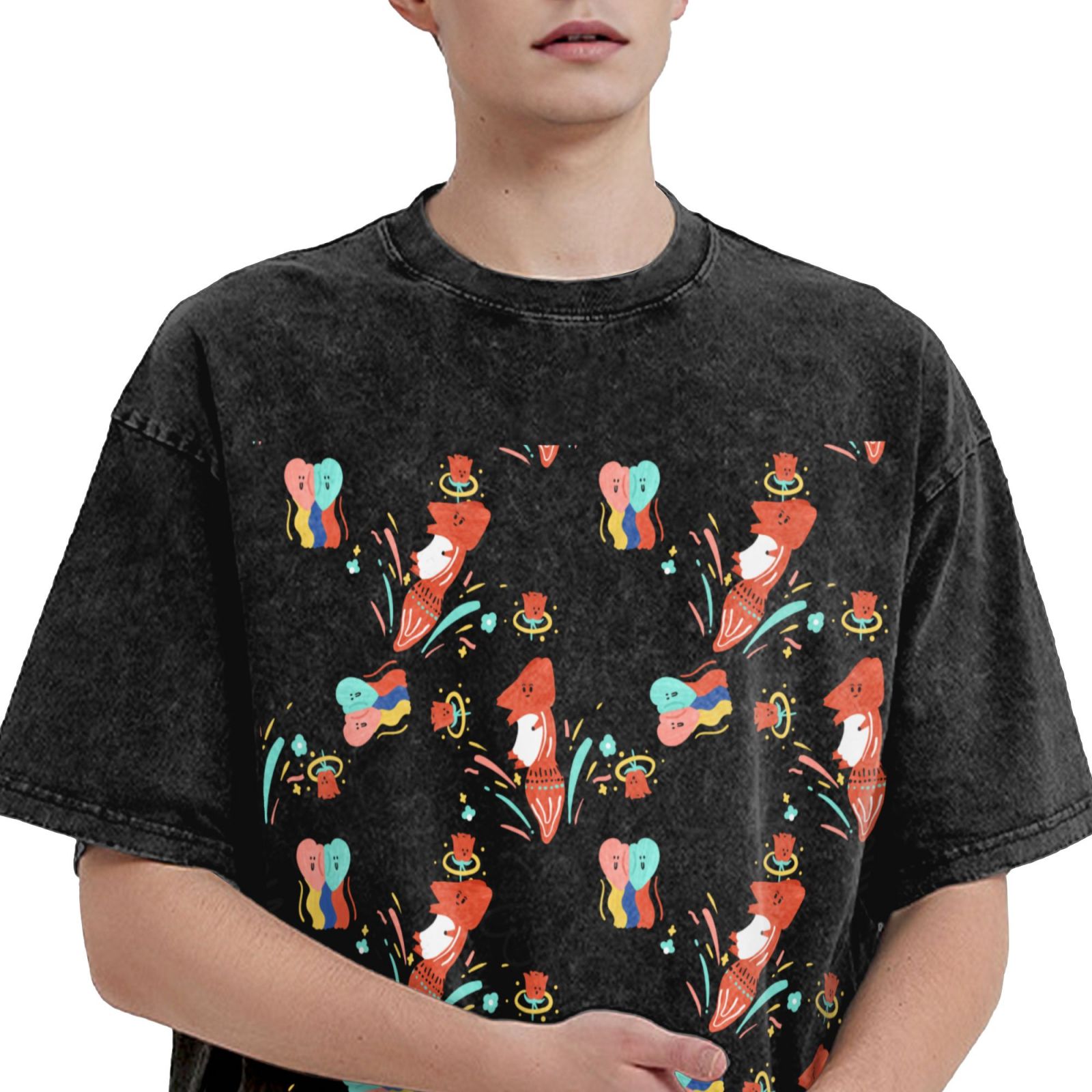 Men's Vintage Oversized T-Shirts Jumping little fox