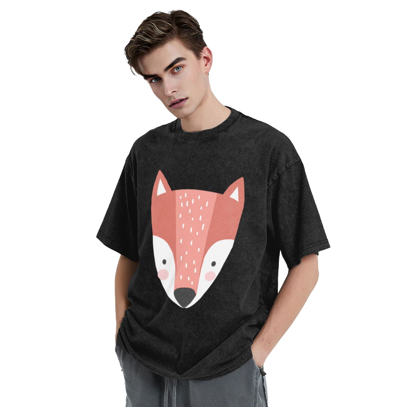 Men's Vintage Oversized T-Shirts Jumping little fox