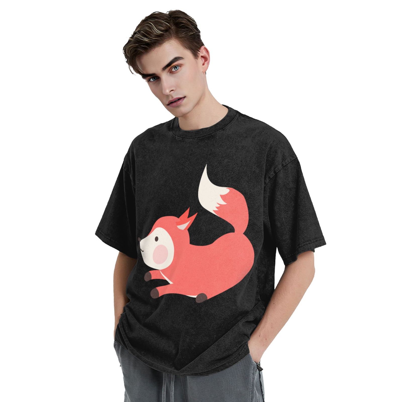 Men's Vintage Oversized T-Shirts Jumping little fox