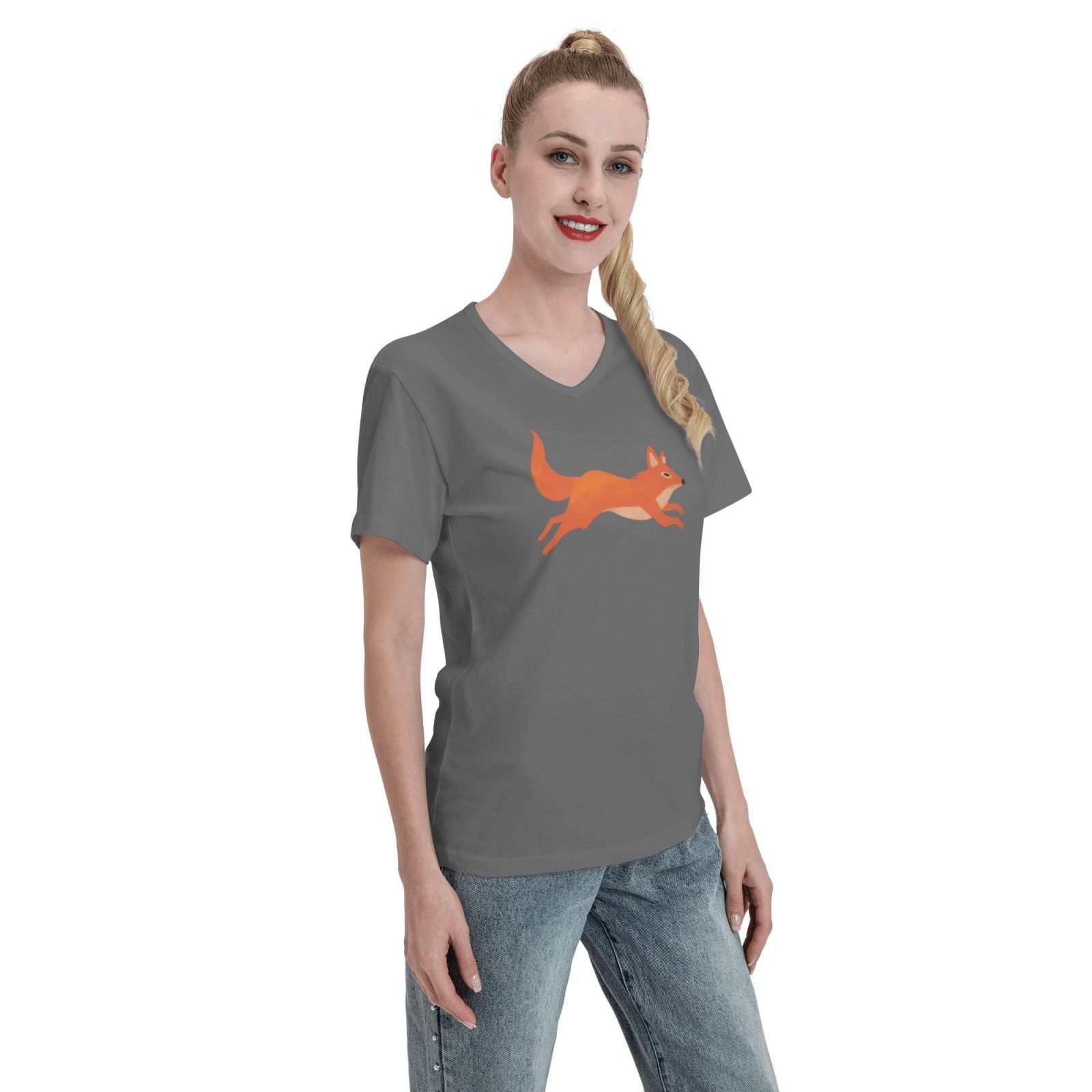 Women's V Neck T Shirts Running white fox