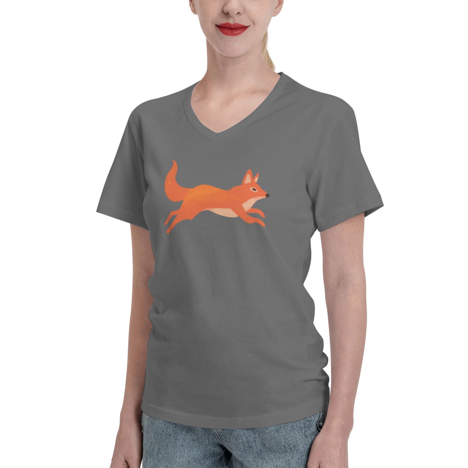 Women's V Neck T Shirts Running white fox