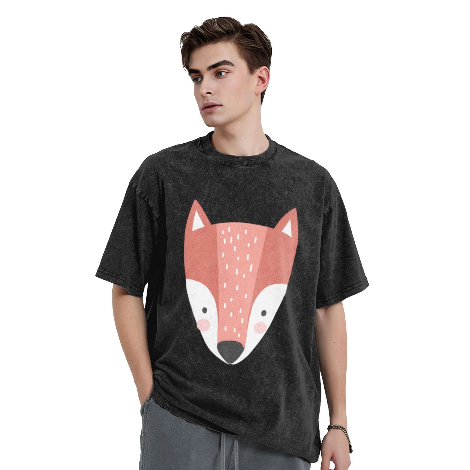 Men's Vintage Oversized T-Shirts Jumping little fox