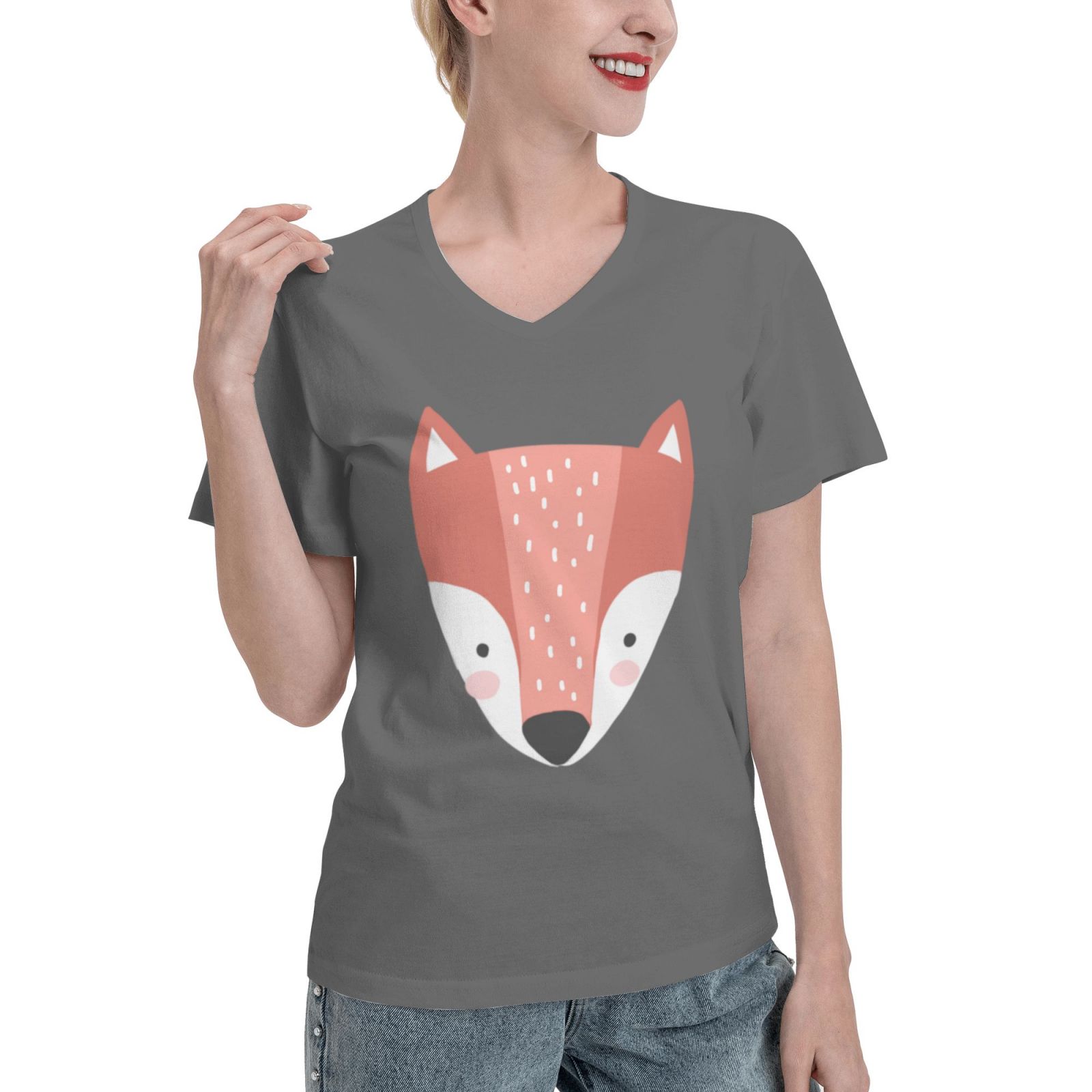 Women's V Neck T Shirts Running white fox