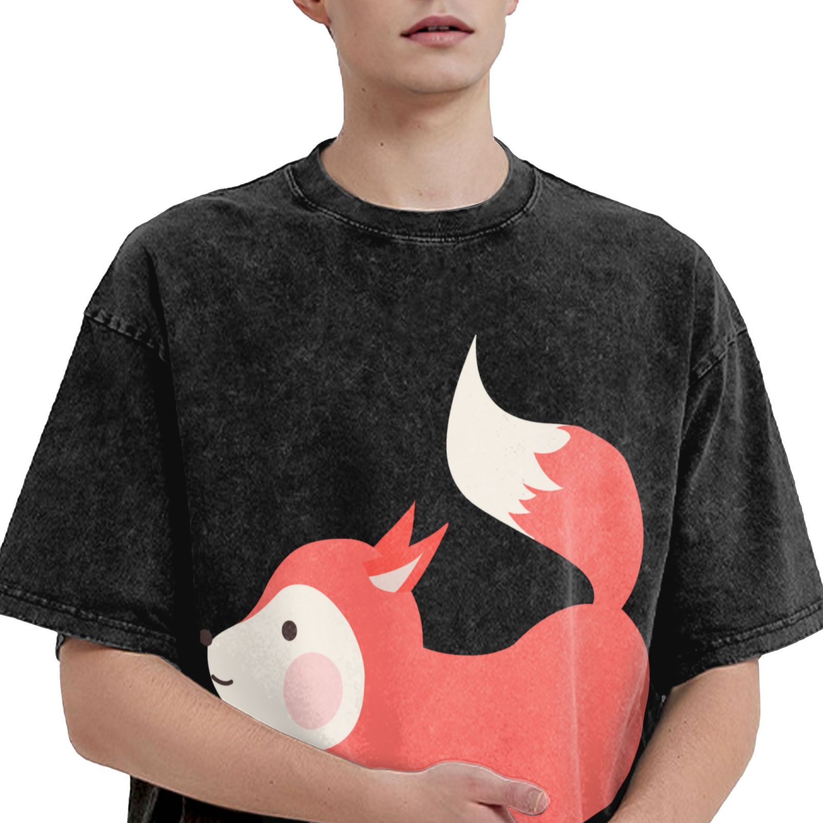 Men's Vintage Oversized T-Shirts Jumping little fox