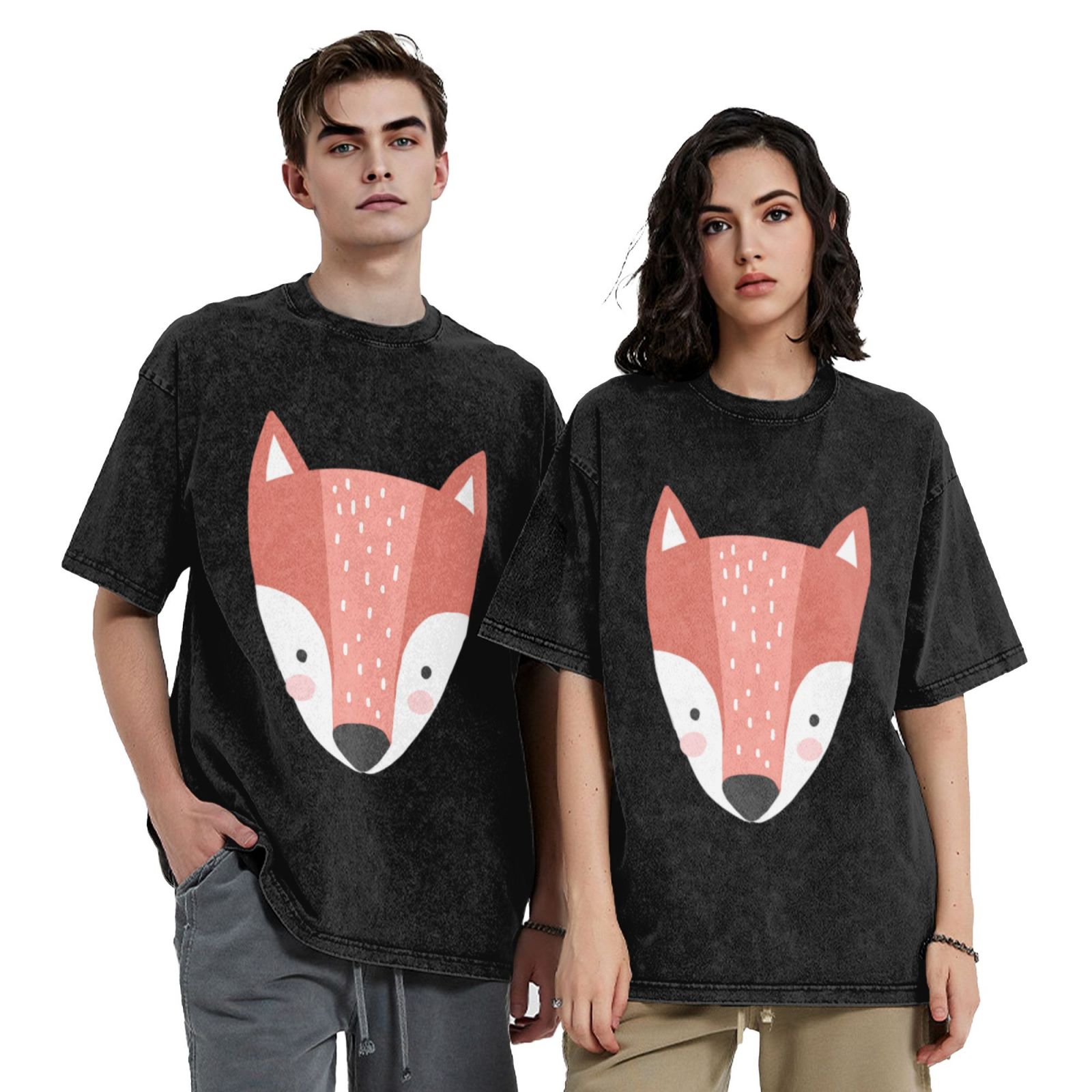 Men's Vintage Oversized T-Shirts Jumping little fox