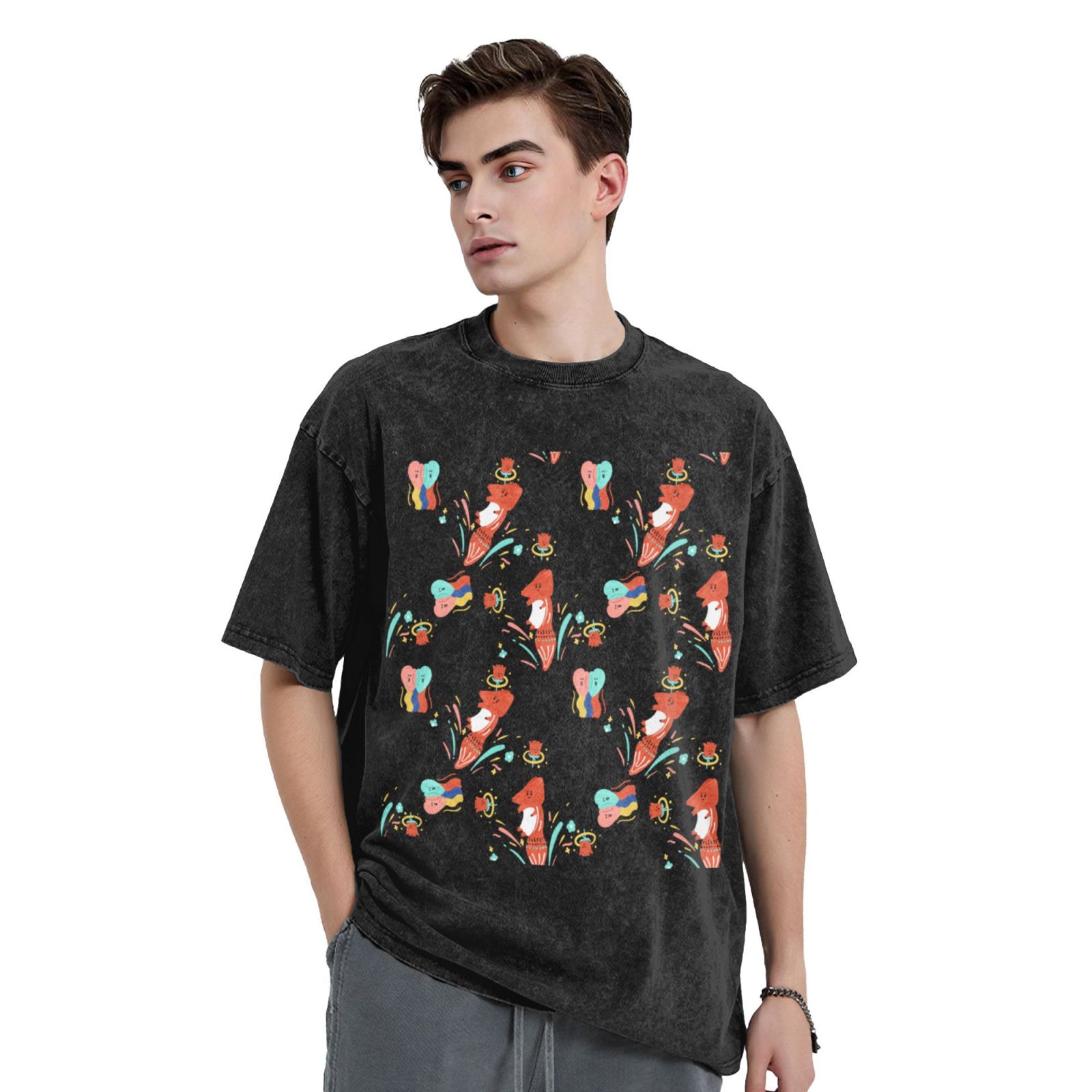 Men's Vintage Oversized T-Shirts Jumping little fox