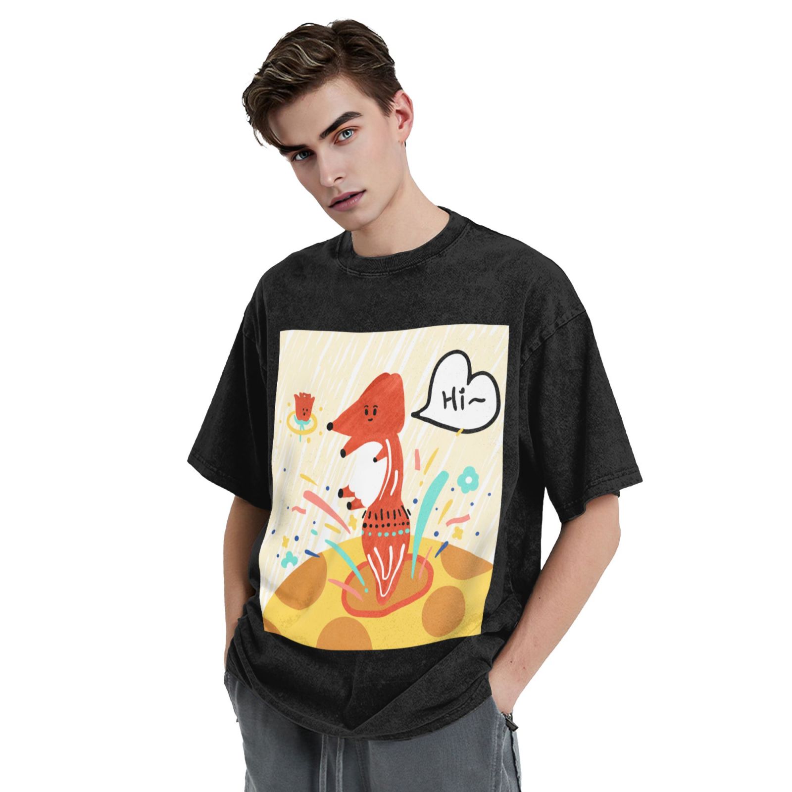 Men's Vintage Oversized T-Shirts Jumping little fox