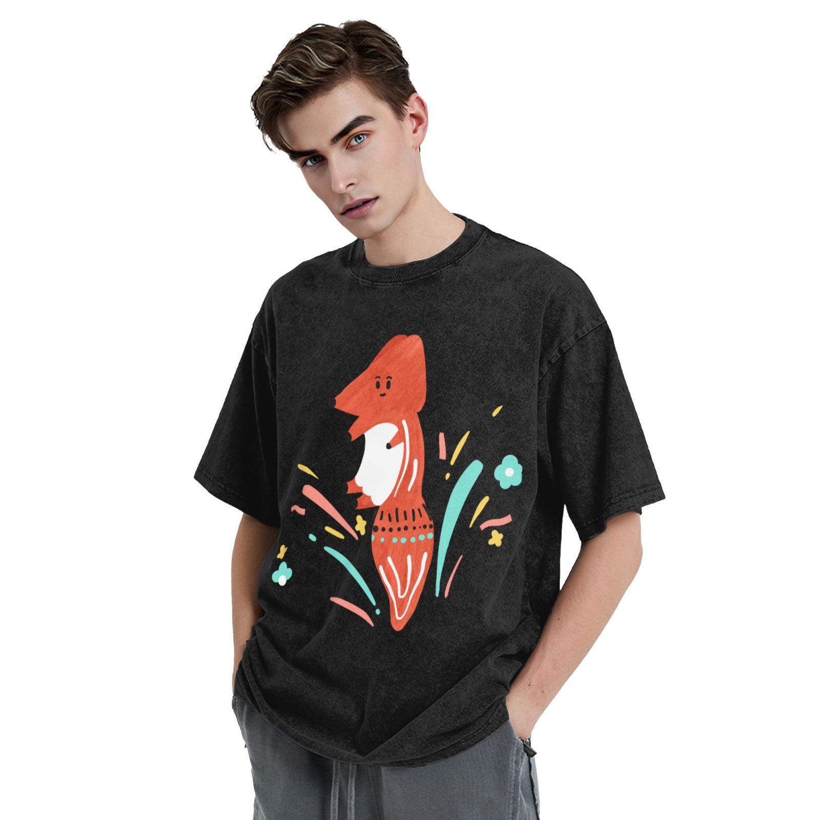 Men's Vintage Oversized T-Shirts Jumping little fox