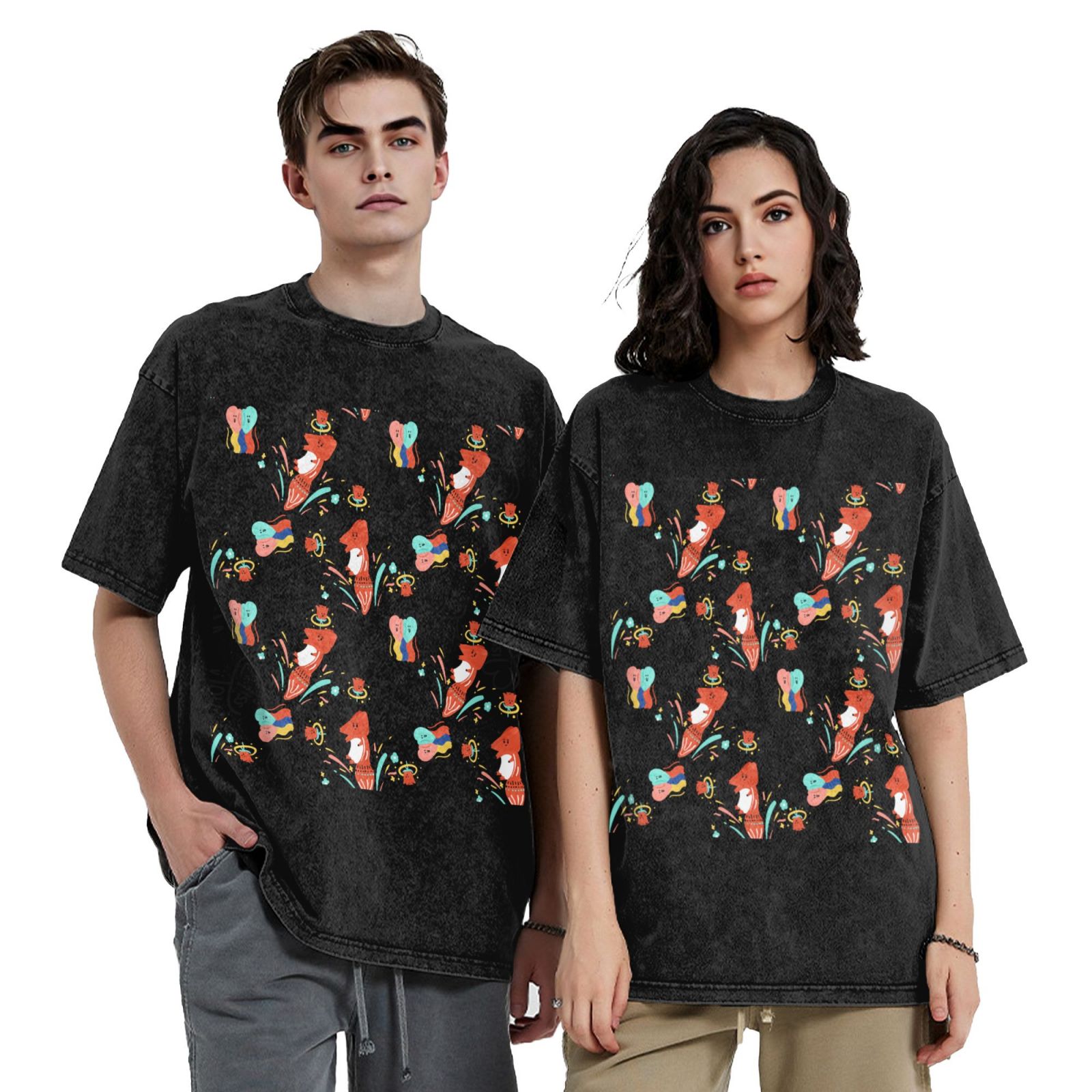 Men's Vintage Oversized T-Shirts Jumping little fox