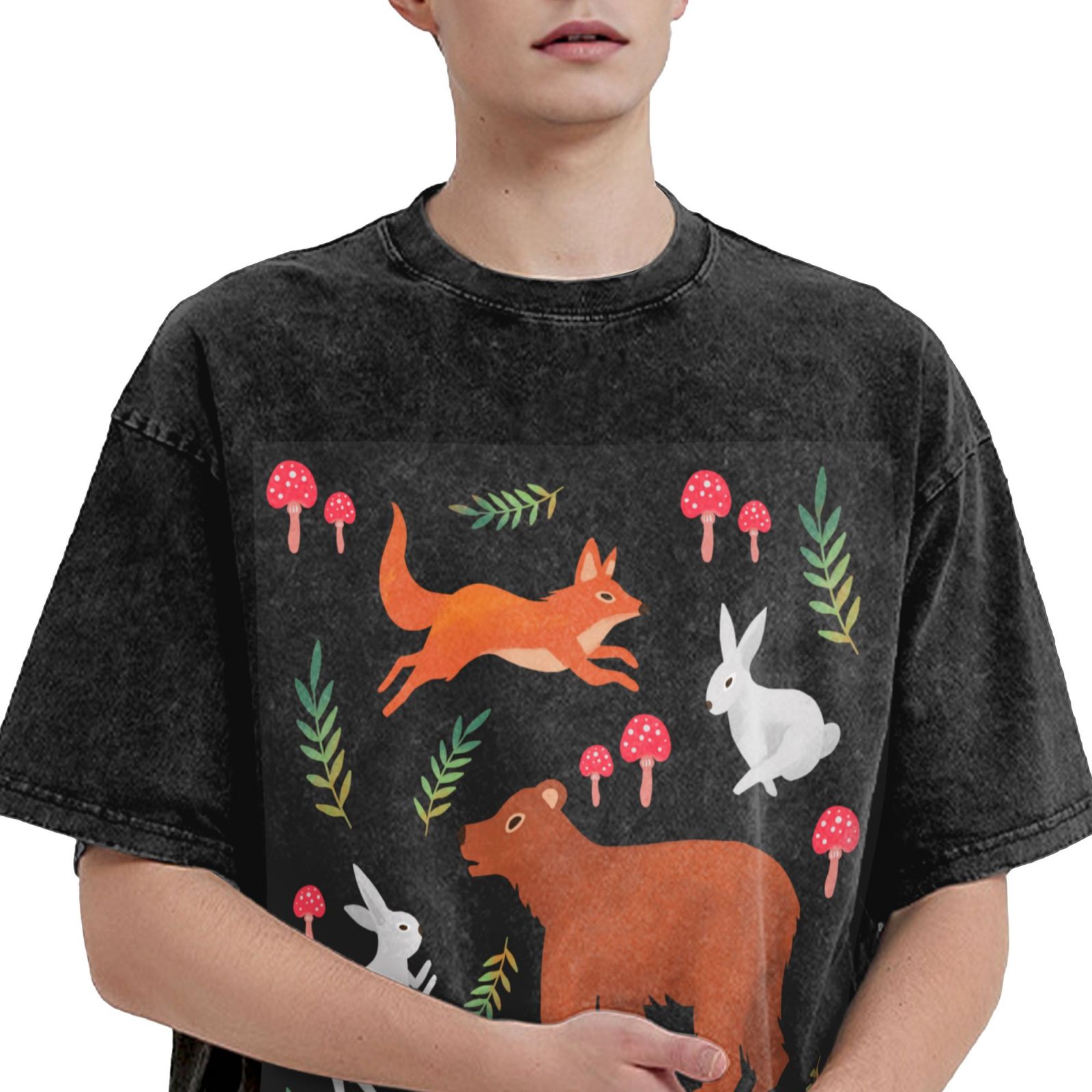 Men's Vintage Oversized T-Shirts Jumping little fox