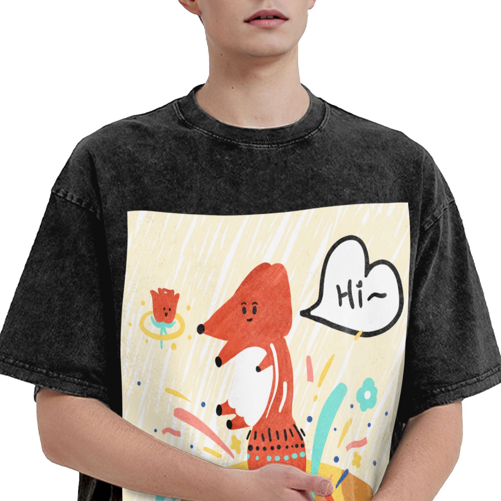 Men's Vintage Oversized T-Shirts Jumping little fox