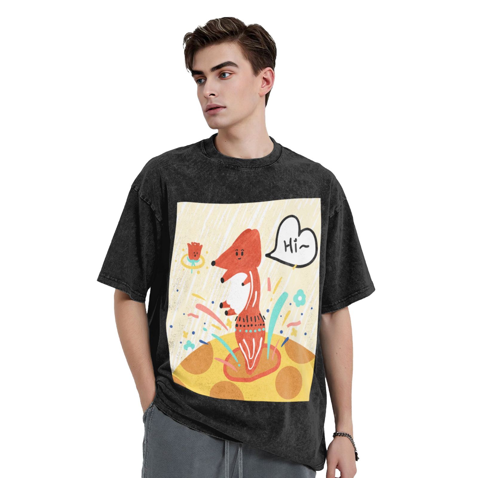 Men's Vintage Oversized T-Shirts Jumping little fox