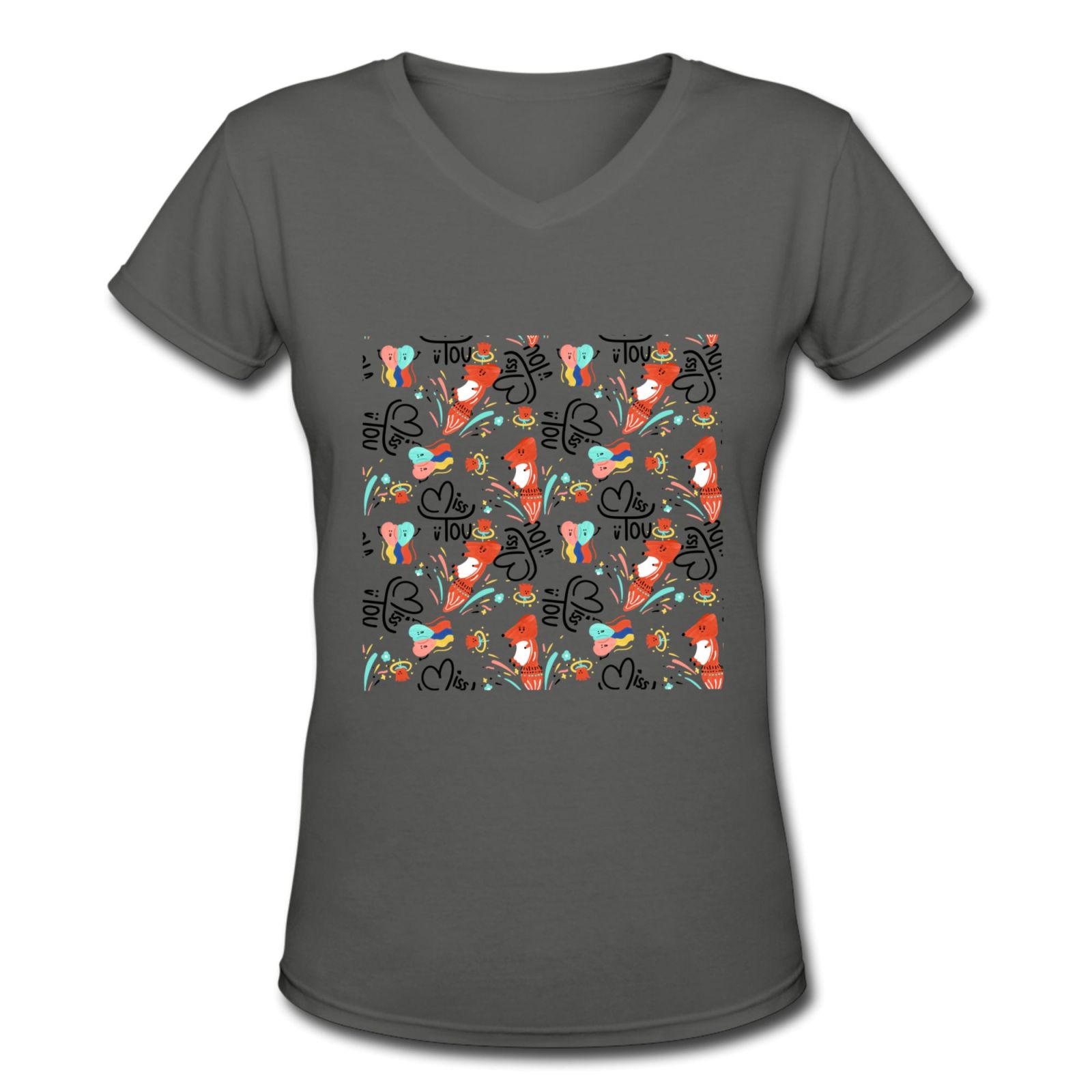 Women's V Neck T Shirts Running white fox