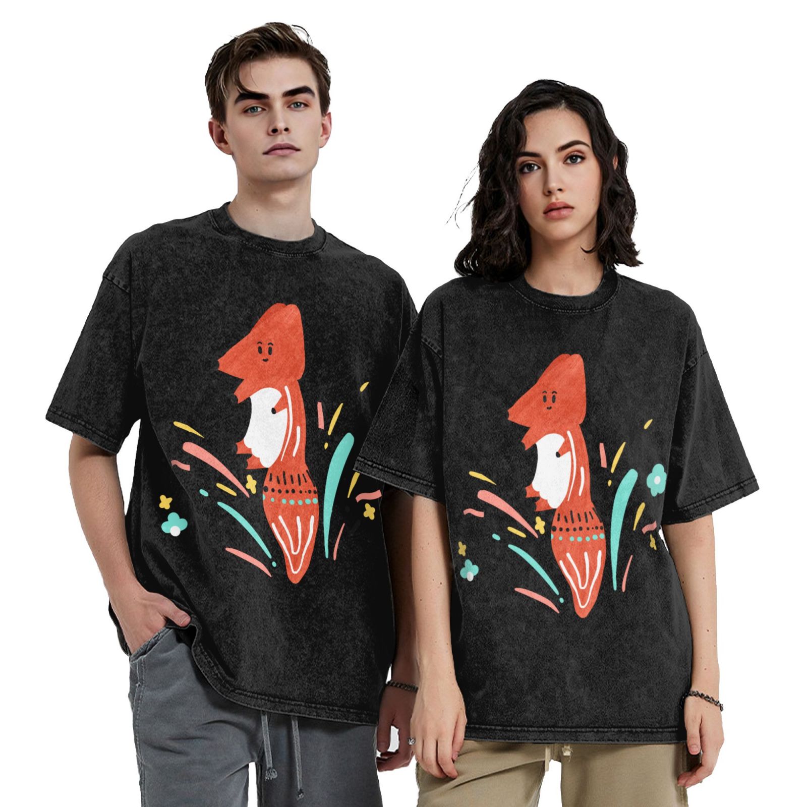 Men's Vintage Oversized T-Shirts Jumping little fox