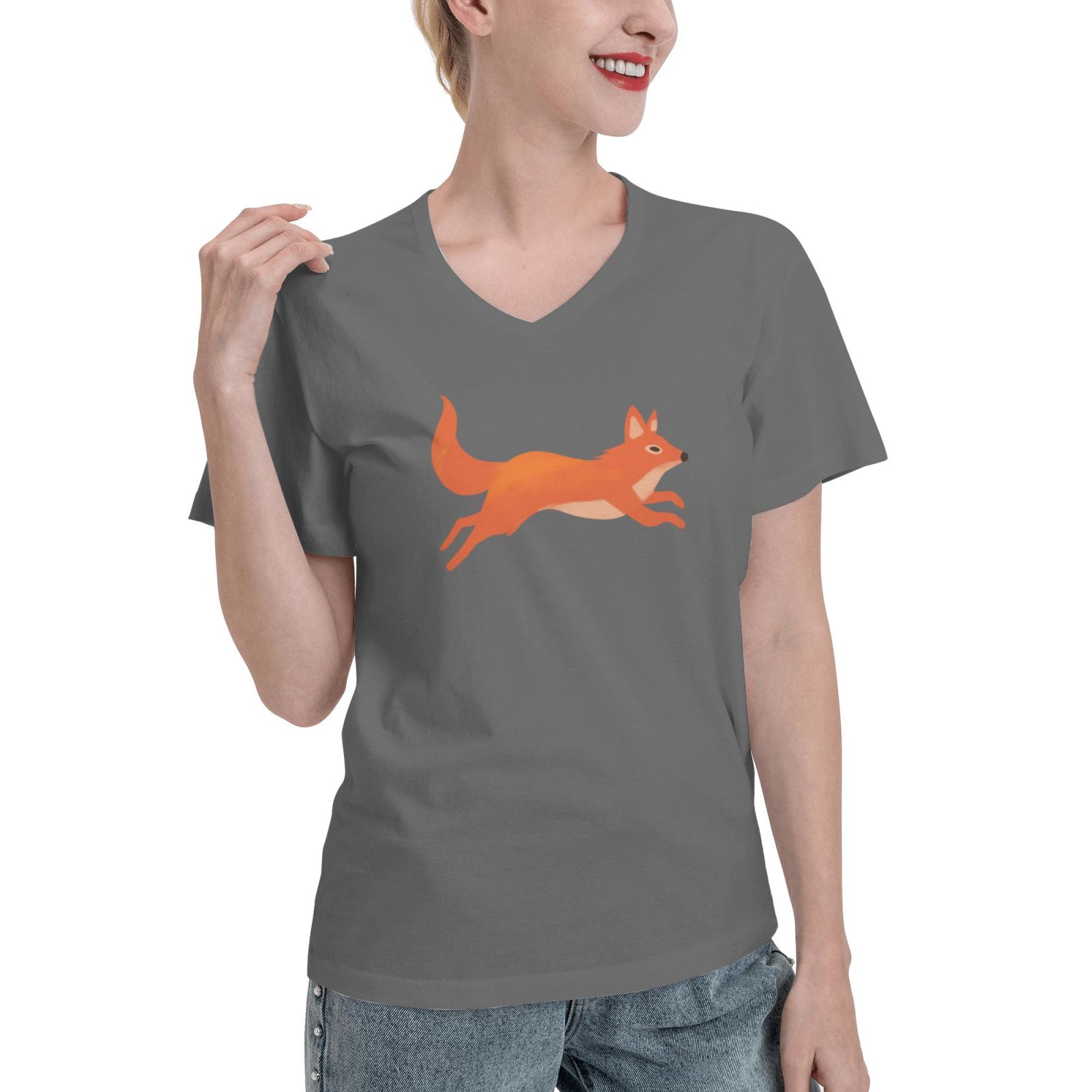 Women's V Neck T Shirts Running white fox