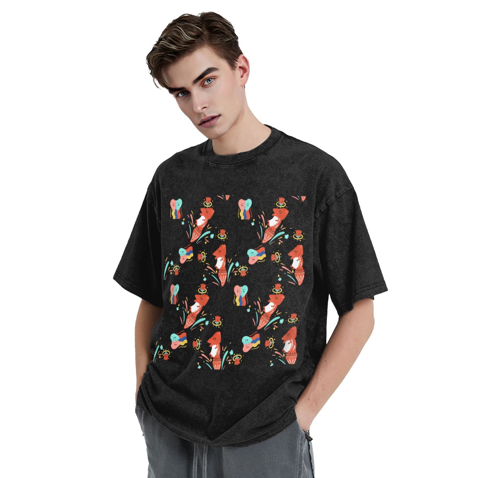 Men's Vintage Oversized T-Shirts Jumping little fox