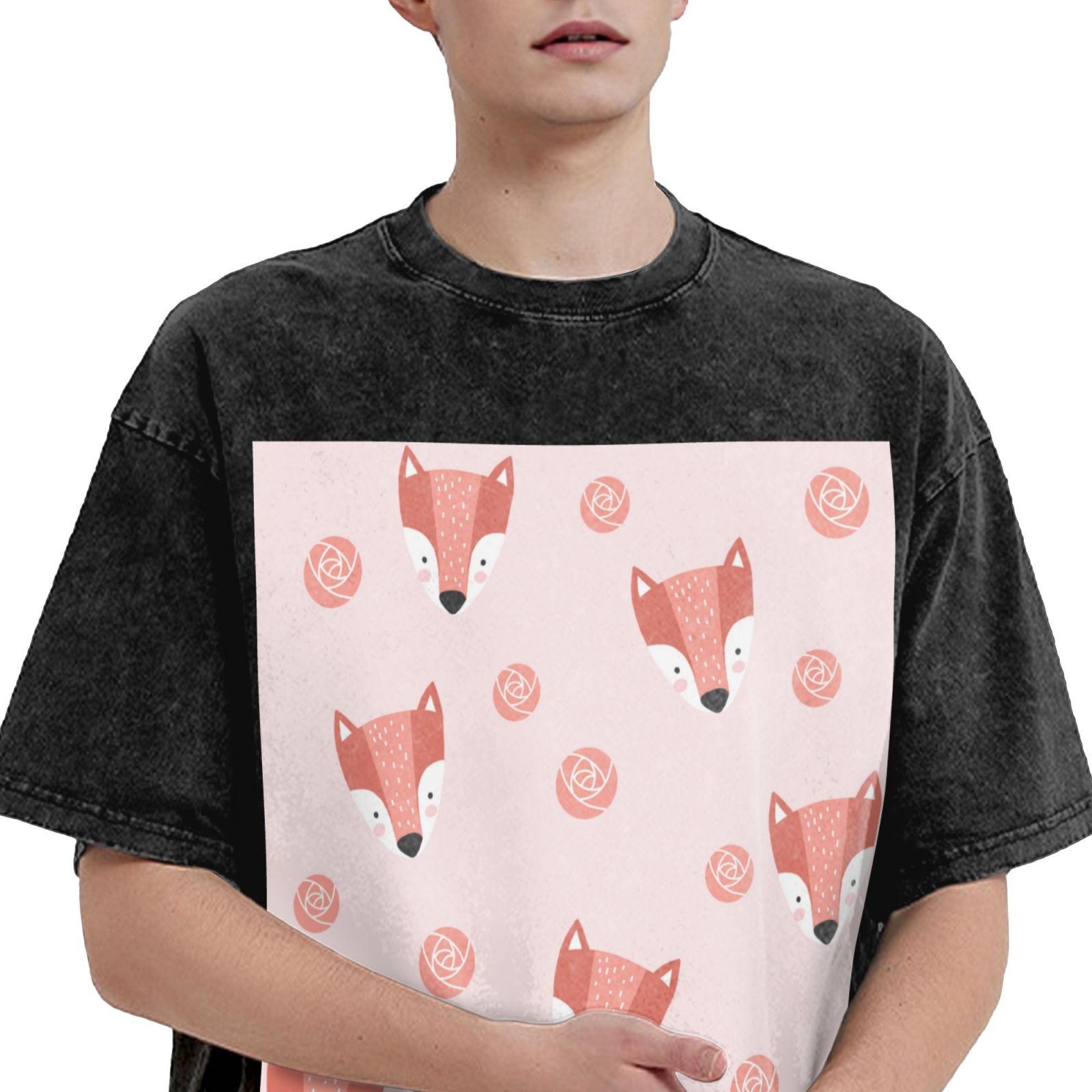 Men's Vintage Oversized T-Shirts Jumping little fox