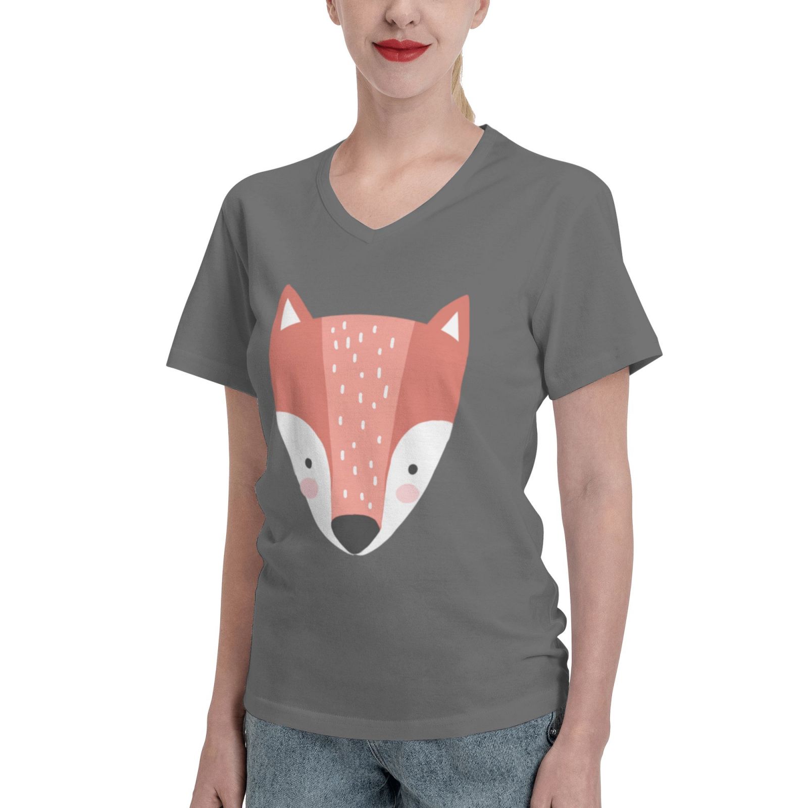 Women's V Neck T Shirts Running white fox