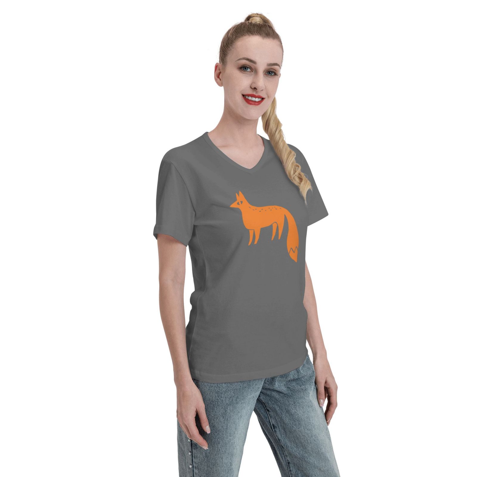 Women's V Neck T Shirts Running white fox